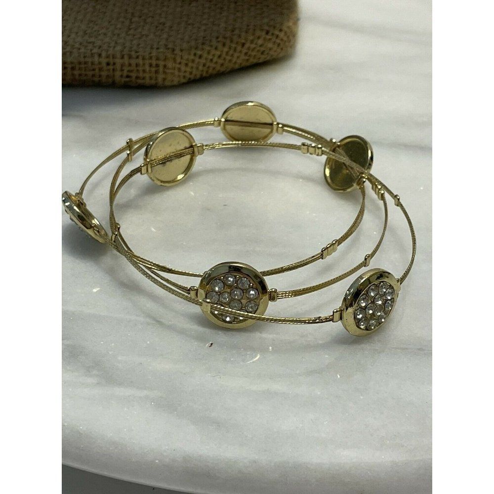 gold tone stack wire bracelets round pave - Picture 2 of 10